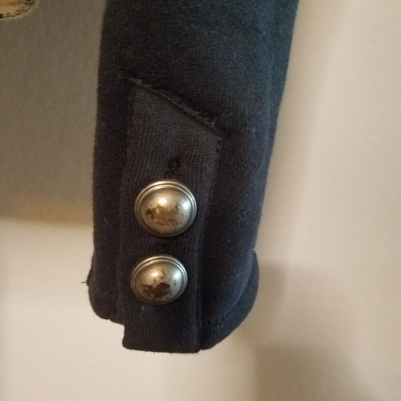 Navy Blue Military Look Blazer w/Faux Leather Trim - Picture 8 of 9